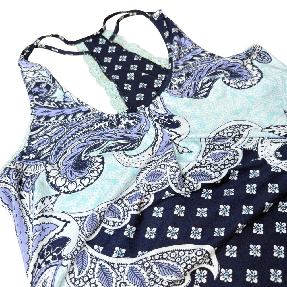 Racerback Paisley Chemise Nightgown Womens Lg Lace Trim‎ Intimate Stretchy Midi